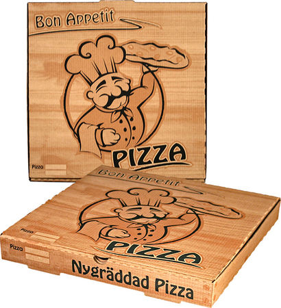 Pizza kartong Well brun med tryck 33x33x3,5 cm 100pack