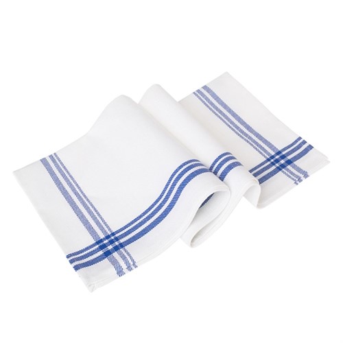 Kökshandduk lin/bomull 50x70cm blå rand 6st/fp