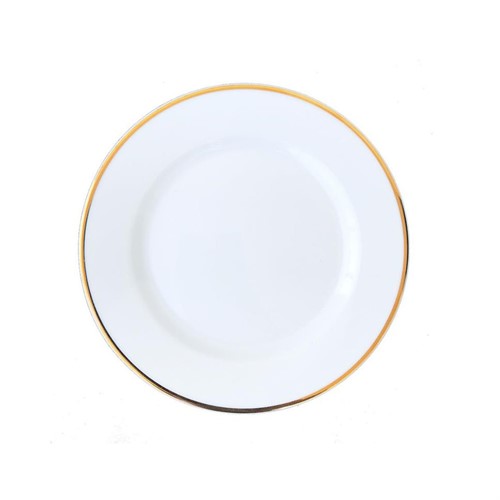 Tallrik flat Kaszub 19cm vit med guldrand