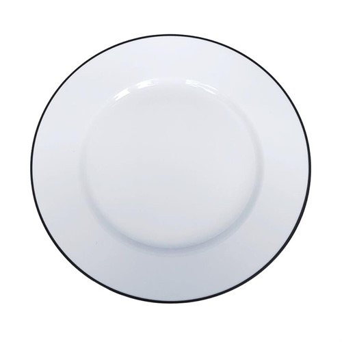 Tallrik flat Kaszub 26,5cm vit med svart rand