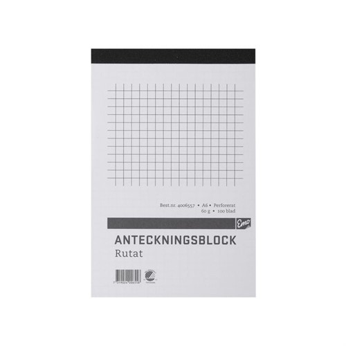 Anteckningsblock A6 100 blad perf rutat