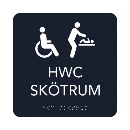 Taktil skylt HWC/skötrum 15x15cm svart