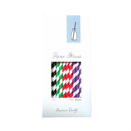 Sugrör papper 255mm dia 8mm blandade färger 100st/fp