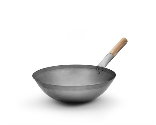 Wokpanna Chinese kolstål med trähandtag dia 36cm