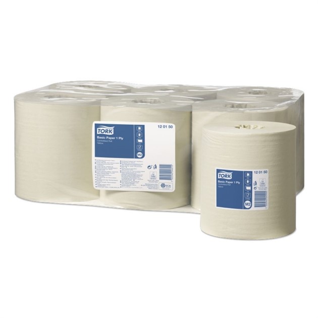 Avtorkningspapper Tork M2 centrummatad Basic gul 6rle/fp