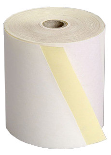 Kvittorulle 2-ban självkopieran 22 m (för färgband) vit/gul