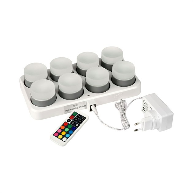 LED-ljus Minilampa dia 50mm 8st med laddstation