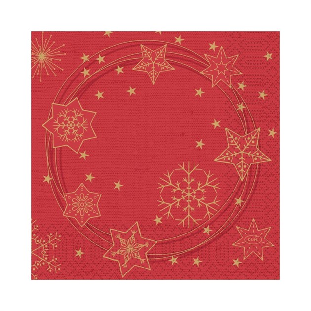 Julservett 3-lag 33x33cm Star Shine Duni röd 10x50st/fp