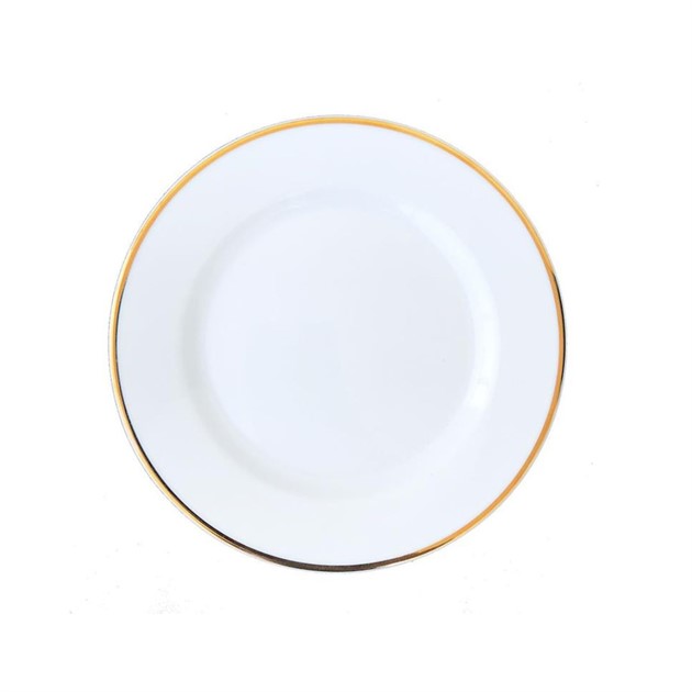 Tallrik flat Kaszub 19cm vit med guldrand