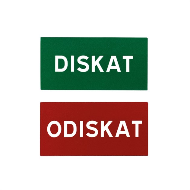 Magnetskylt Diskat/Odiskat 10x5cm grön/röd