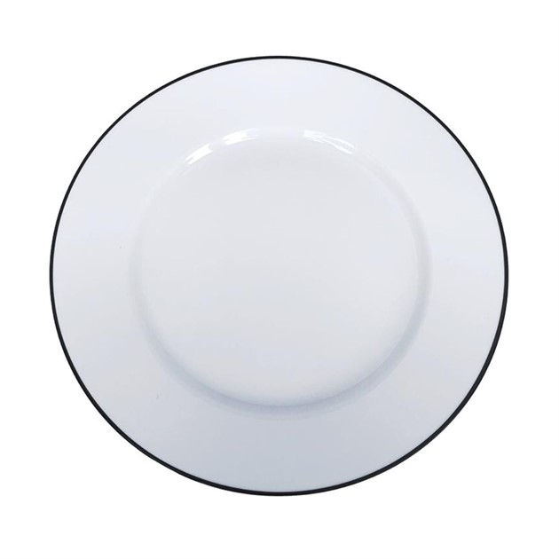 Tallrik flat Kaszub 26,5cm vit med svart rand