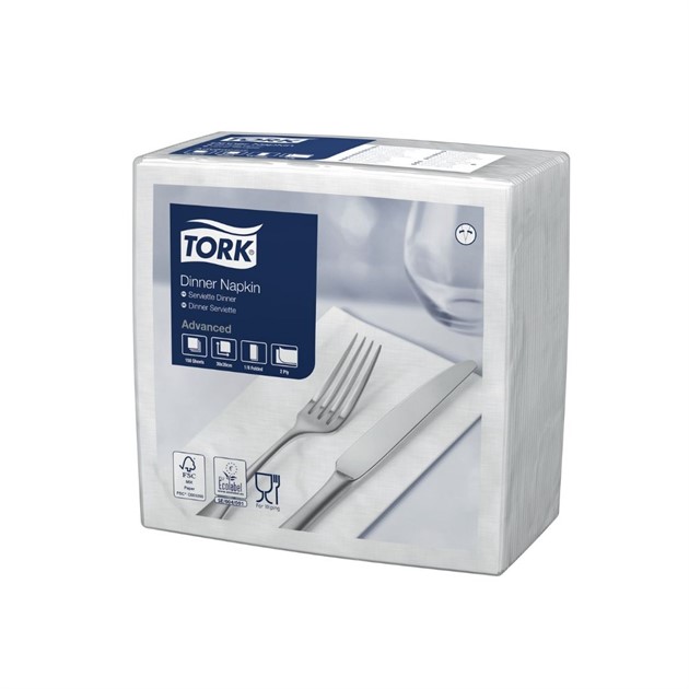 Middagsservett 2-lag 1/8-vikt Tork vit 1800st/fp