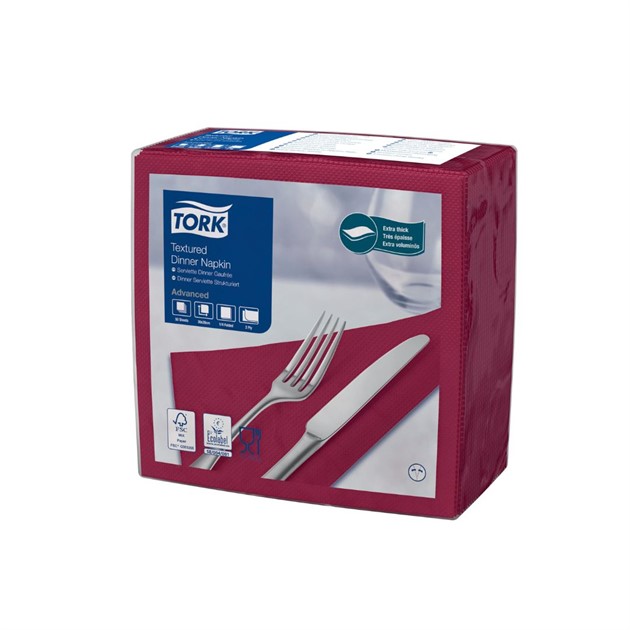 Servett 39cm Textured 2-lag Tork vinröd 1000st/fp