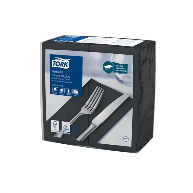 Servett 39cm Textured 2-lag 1/8-delsvikt Tork svart 1000st/fp