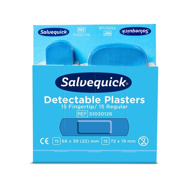 Plåster Salvequick Fingertopp/normal Blue detactable 30st/refill