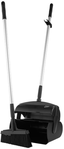 Sopset med borste och stängbart lock 370mm svart