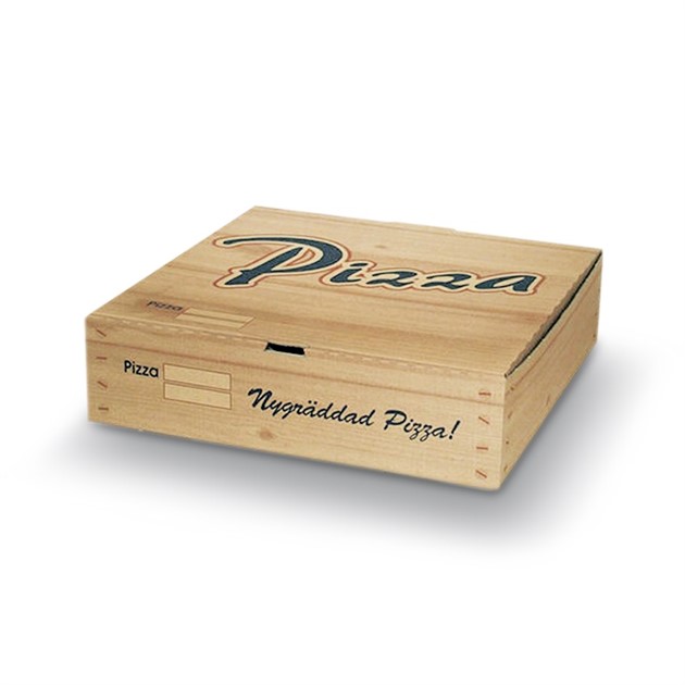 Pizzakartong Calzone well brun m tryck 30x30x8mm 150st/fp