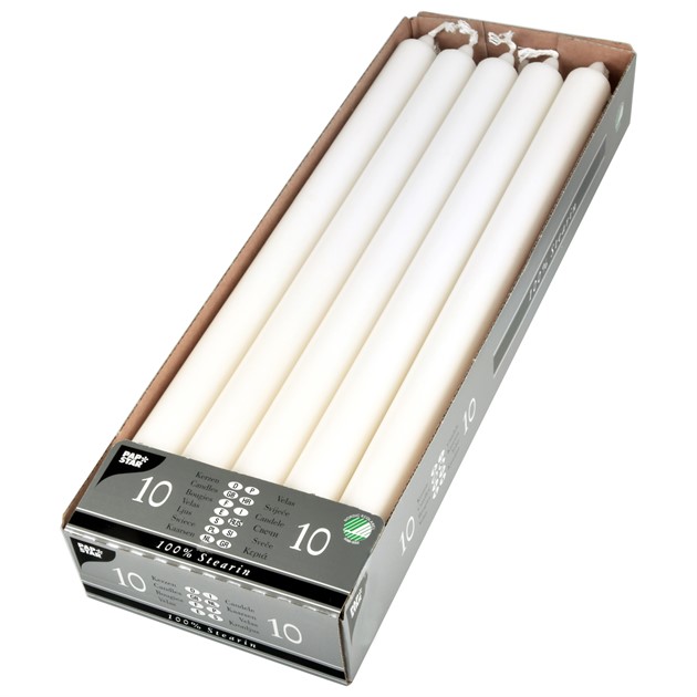 Kronljus stearin 34cm vit 10x8st/fp
