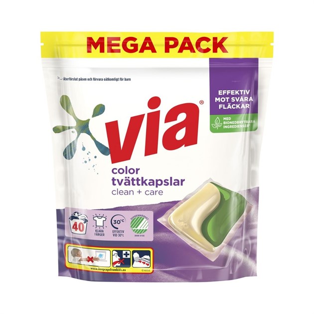 Tvättkapslar Via Color Clean+Care 40st/ifp